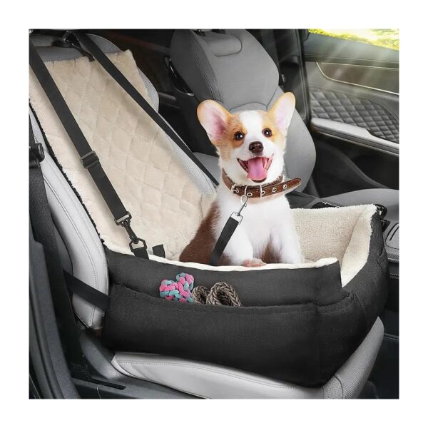 Small Dog Car Seat with Four Storage Pockets and Clip-On Leash