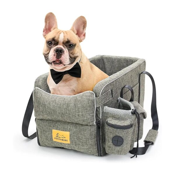 Small Dog Car Seat with Safety Belts and Storage Pocket for 0-15lbs Pups