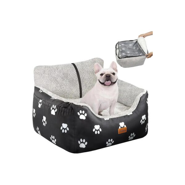 Small Dog Car Seat with Storage Pockets and Clip-On Safety Leash for Travel