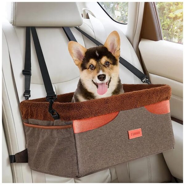 Small Dog Car Seat with Thick Cushion and Storage Pockets for Safe Travel Up to 22lbs