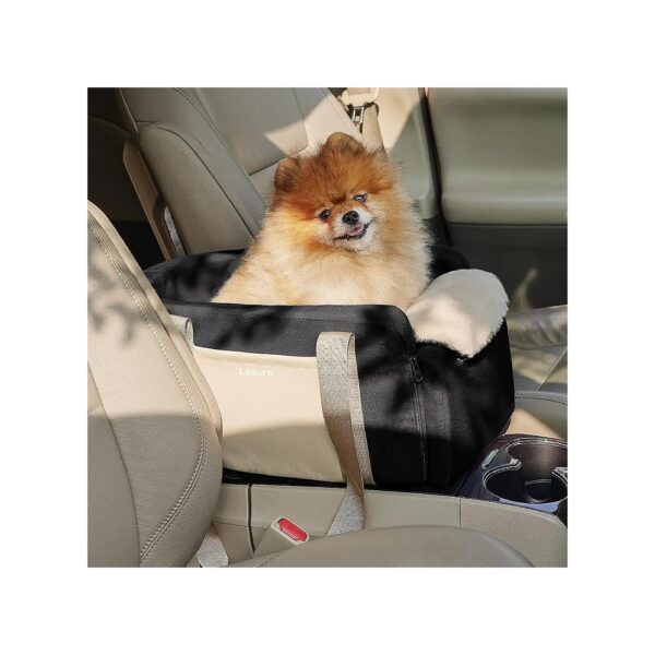 Small Dog Carpool Seat for Travel with Storage Pockets and Clip-On Leash