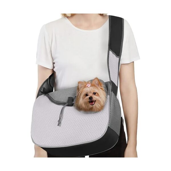 Small Dog Cat Carrier Gray Hands-Free Puppy Pouch with Breathable Bottom Material