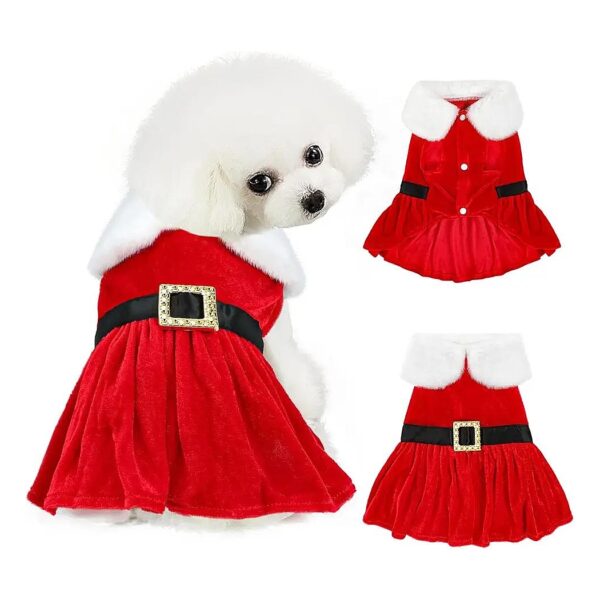 Small Dog Christmas Dress Santa Claus Red Velvet Dog Skirt Holiday Outfit M