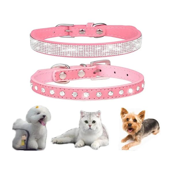 Small Dog Collar with Adjustable Buckle and Crystal Diamonds