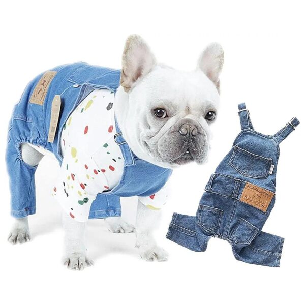 Small Dog Cowboy Overalls XXL Faux Denim Vintage Puppy Clothing for Autumn Winter Season