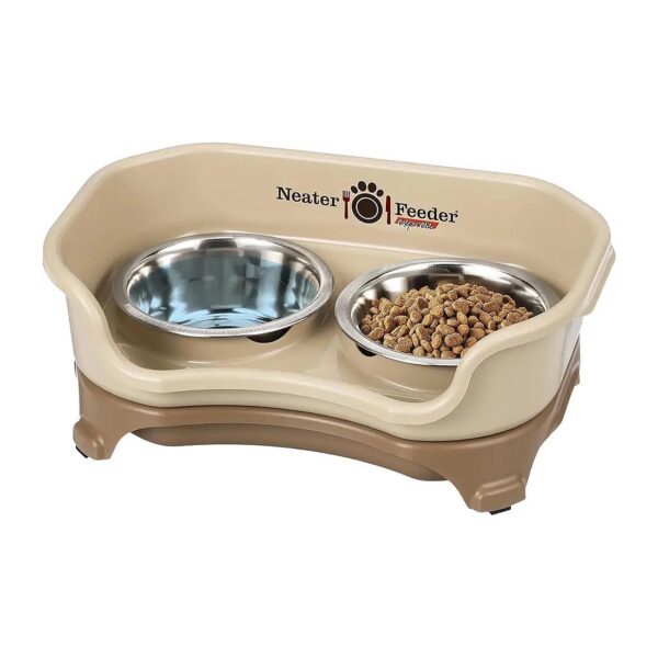 Small Dog Food and Water Feeder with Stainless Steel Bowls and Non-Tip Design