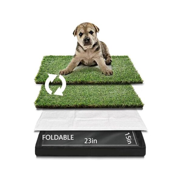 Small Dog Grass Pads with Foldable Liner Base and Easy Replacement Artificial Grass