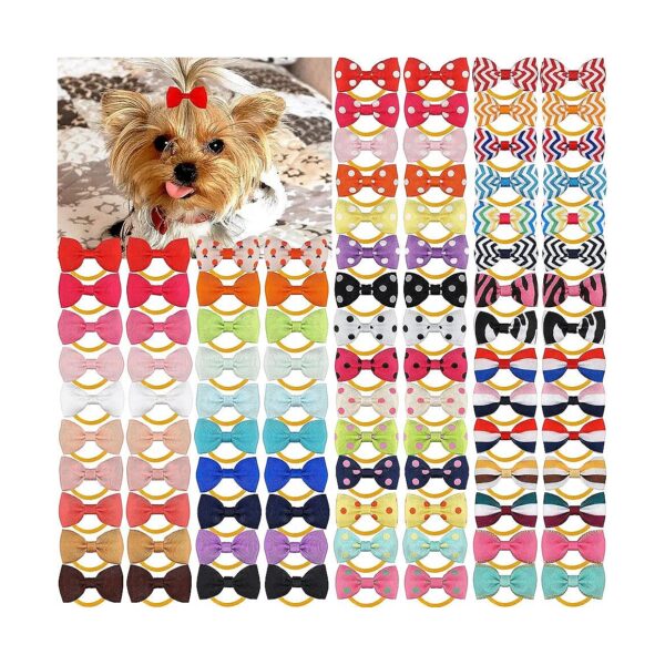 Small Dog Hair Accessories with Bowknot Bows and Rubber Bands for Pet Grooming