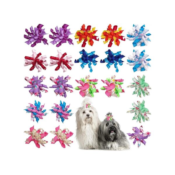 Small Dog Hair Bows with Rubber Bands Curly Yorkie Topknot Puppies Hair Accessories