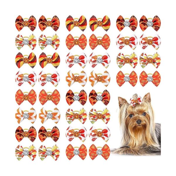 Small Dog Hair Bows with Rubber Bands for Autumn Fall Pet Grooming Accessories