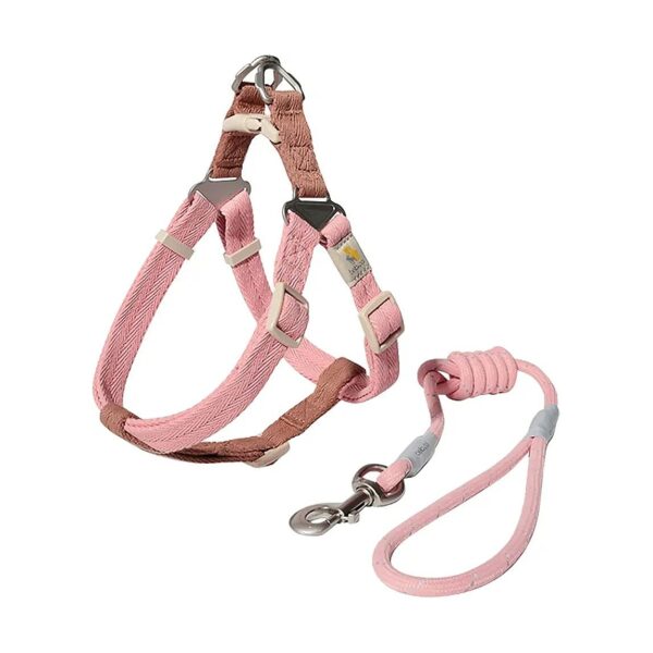 Small Dog Harness with Leash Set for Easy On Easy Off Quick-Release Buckles Pink Brown