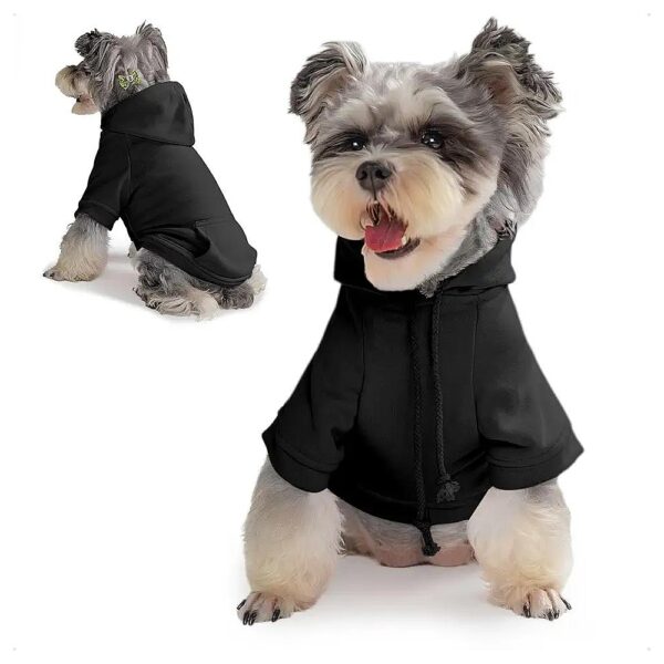 Small Dog Hoodies Cotton Coat with Hood and Pockets for Small Breed Dogs L Black