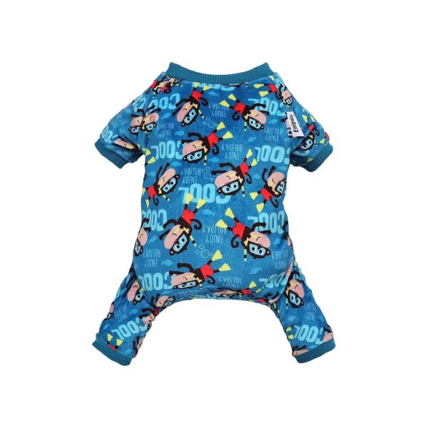 Small Dog Jammies Monkey Aqua Comfortable Soft Flocked Fabric Pajamas with