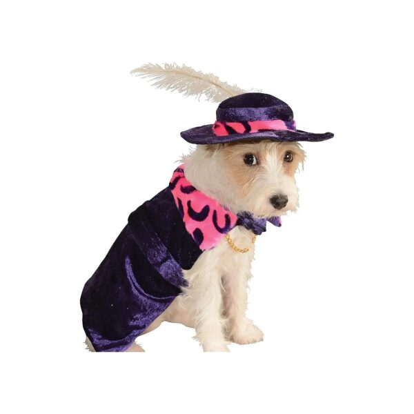 Small Dog Pet Costume with Velvety Cape and Feathered Hat for Canine Costumes