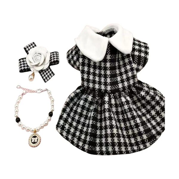 Small Dog Princess Dress Set with Pearl Necklace and Floral Bow for Pets