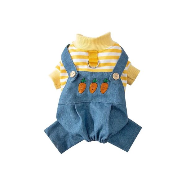 Small Dog Striped Sweater Denim Overalls for Autumn-Winter Pet Apparel