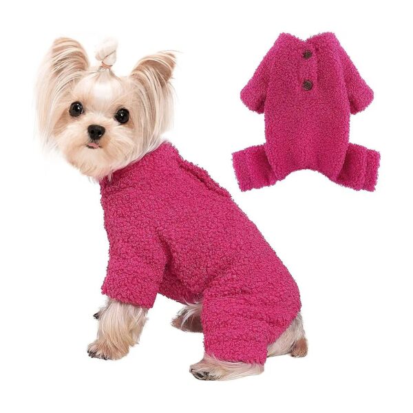 Small Dog Sweater for Winter Warmth Rose Fleece Puppy Pajamas Pet Clothing Accessories