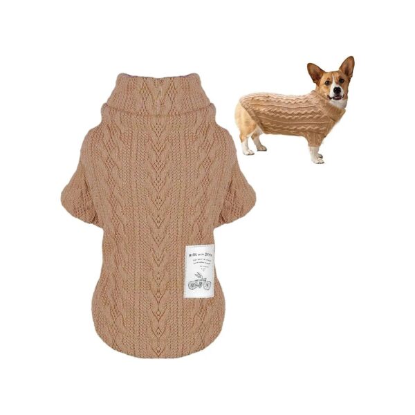 Small Dog Sweater with Khaki Color and High-Neck Design for Winter Comfort