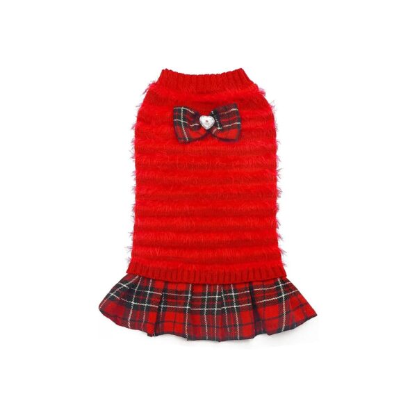 Small Dog Sweaters with Red and Black Plaid Design, Comfortable and Warm for Cold Weather