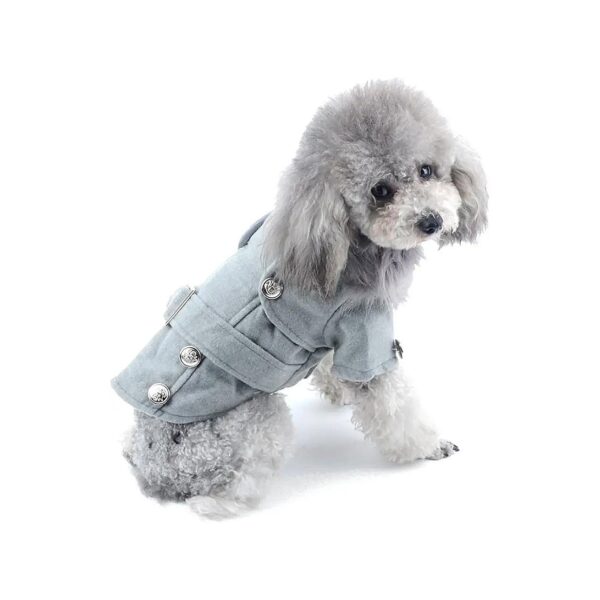 Small Dog Woolen Overcoat with Fur Collar and Soft Padded Lining for Winter