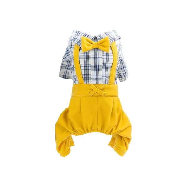 Small Dog and Cat Jumpsuit with Yellow Bowtie for Casual Outfits