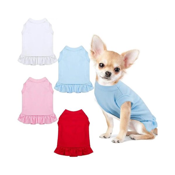 Small Dog and Cat Plain Summer Dresses, Soft Cotton Material, 4 Colors, Medium Size