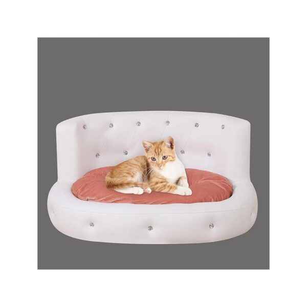 Small Dogs and Cats Pet Bed with Soft Faux Leather and Wooden Frame for Cozy Sleeping