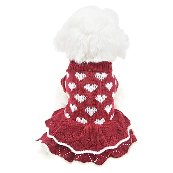 Small Female Dog Sweaters Christmas Red Heart Print Winter Warm Dog Dress Clothes Costume