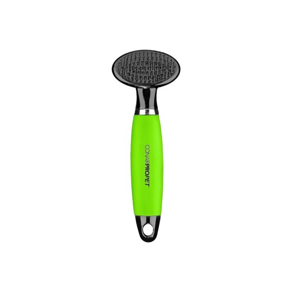 Small Green Slicker Brush for Pet Shedding with Reinforced Metal Tips