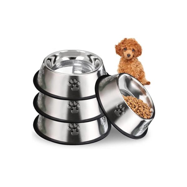 Small Medium Animal Stainless Steel Pet Bowls with Non-Slip Rubber Base and Easy Cleanup