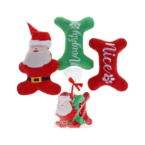 Small Medium Dog Christmas Squeaky Toys Pack with Santa Puppy and Plush Pet Bone Friends