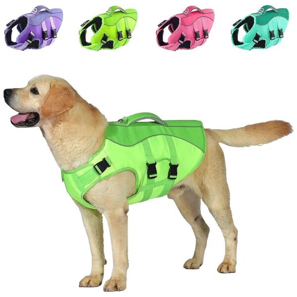 Small Medium Large Dog Life Jacket with Reflective Strips, Leash Ring, and Rescue Handle