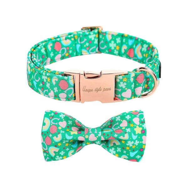 Small Medium Large Size Adjustable St Patrick's Day Dog Collar with Bow Tie and Buckle