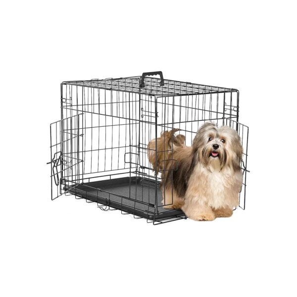 Small Metal Dog Crate with Double Doors and Divider Panel for Puppy Training and Rest