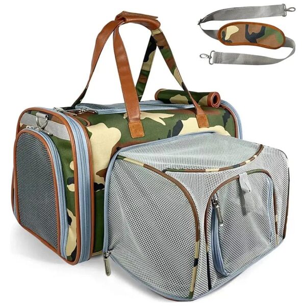 Small Pet Carrier with Camouflage Design and Padded Shoulder Strap