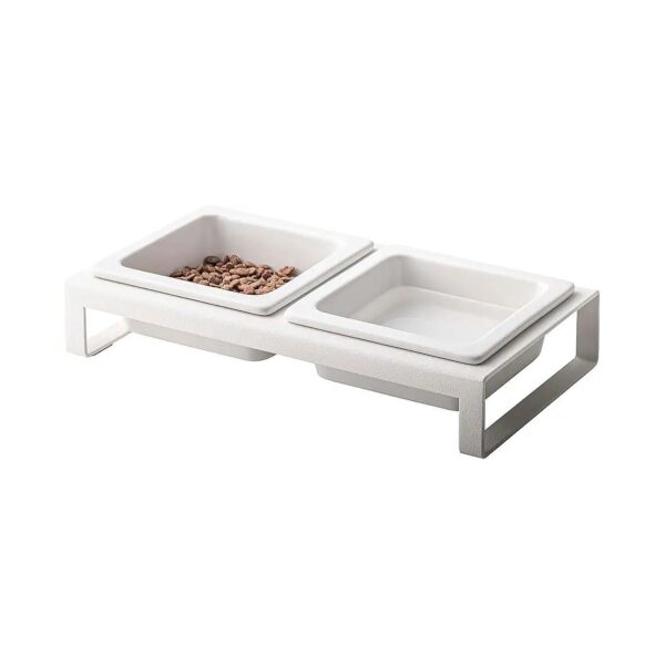 Small Pet Food Stand with 2 Bowls and Ceramic Surfaces