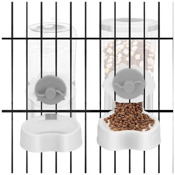 Small Pet Food and Water Dispenser Set for Puppies Cats Rabbits Ferrets Grey