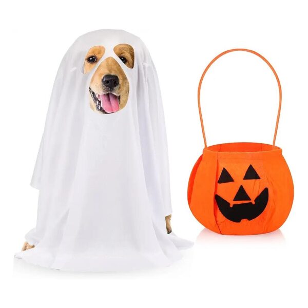 Small Pet Ghost Costume with Non Woven Pumpkin Bag for Halloween and Christmas Parties