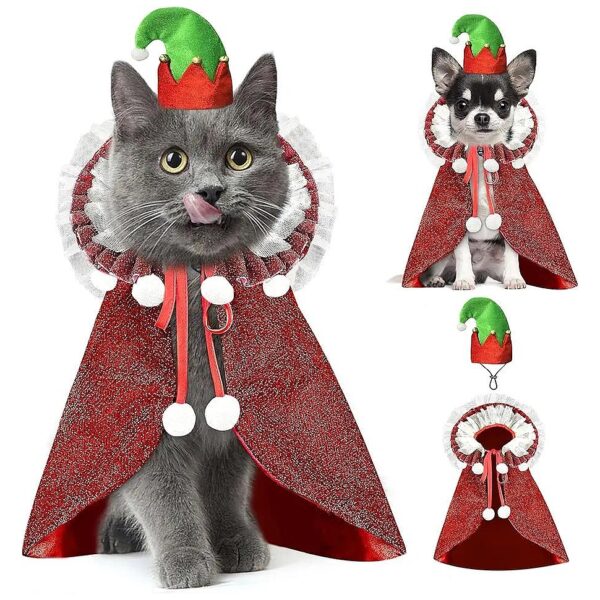 Small Pet Red Christmas Costume with Wizard Hat for Cats and Kittens Holiday Party Outfit