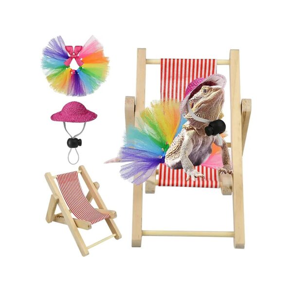 Small Pet Reptile Costume Set with Bearded Dragon Hat, Tutu, and Chair for Play and Props