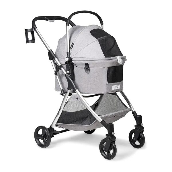 Small Pet Stroller with Removable Basket for Dogs and Cats Up to 33lbs in Grey