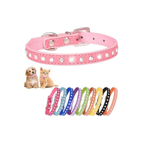 Small Pink Adjustable Crystal Rhinestone Dog Collars for Female Puppy Kitten Pets