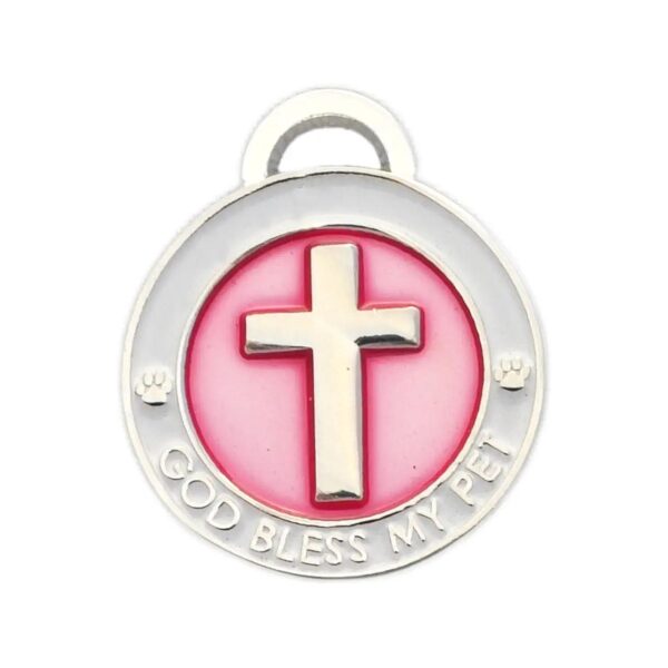 Small Pink Cross Pet Collar Charm with Zinc Alloy Material and Engraving