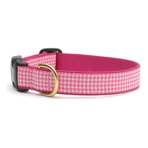 Small Pink Gingham Dog Collar with 5/8 inch Narrow Width Nylon Webbing