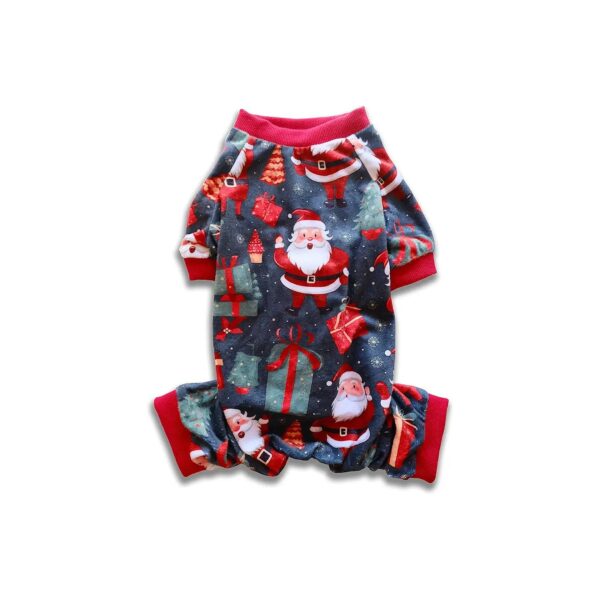 Small Puppy Dog Pajamas with Santa Claus and Presents Design for Snowy Winter Holidays