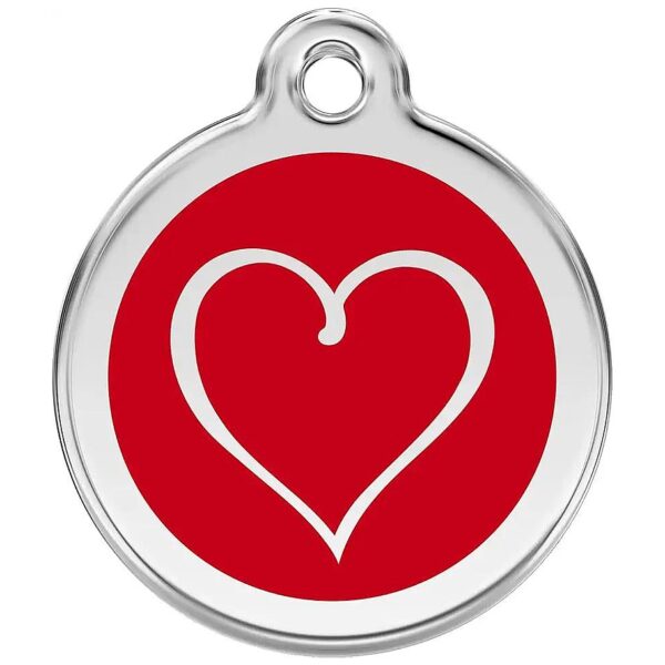 Small Red Dog Tag with Tribal Heart Design and Engraved Identification for Your Pet