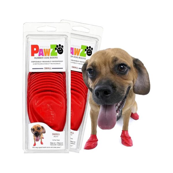 Small Red Rubber Dog Boots for Paws up to 2 1/2