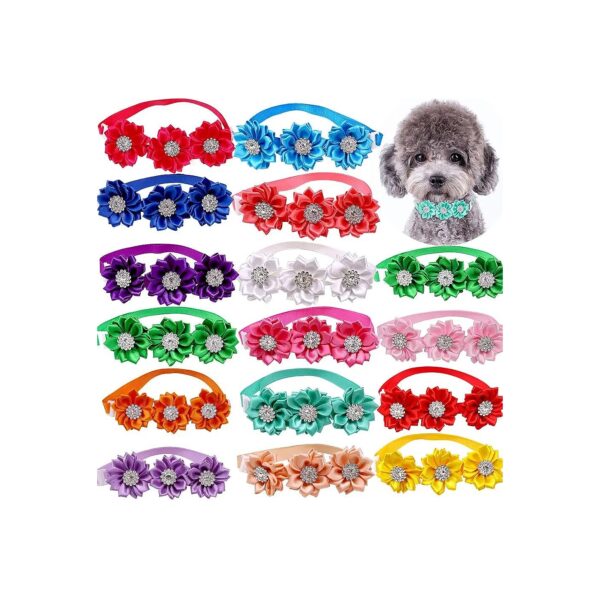 Small and Medium Dog Bowties 15pcs/Pack Rhinestone Flower Collars