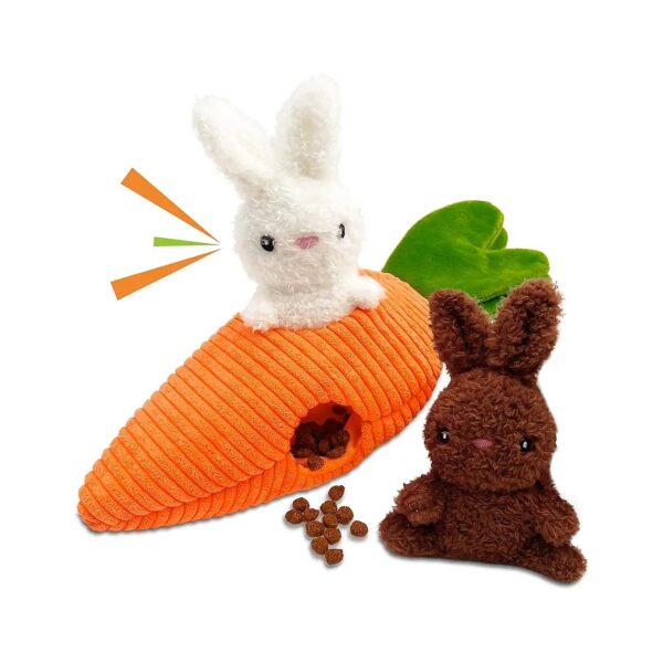 Small and Medium Dog Easter Gift Plush Squeaky Bunny Carrot Hide and Seek Puzzle Toys