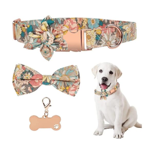 Small to Large Dog Collar with Adjustable Flower and Bow Tie for Cute Girl Dogs - Orange